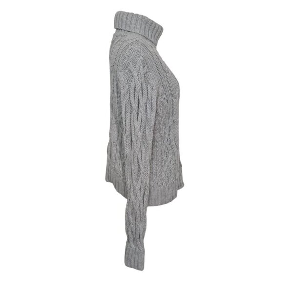 Lands End Cable Knit Drifter Turtleneck Womens Size Medium Gray Chunky Fisherman - Picture 5 of 9